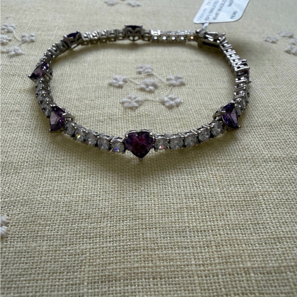 Elegant Silver and Purple Heart Bracelet